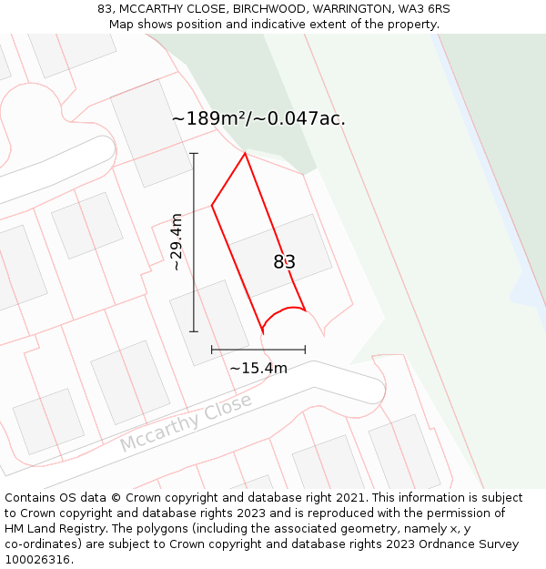 83, MCCARTHY CLOSE, BIRCHWOOD, WARRINGTON, WA3 6RS: Plot and title map