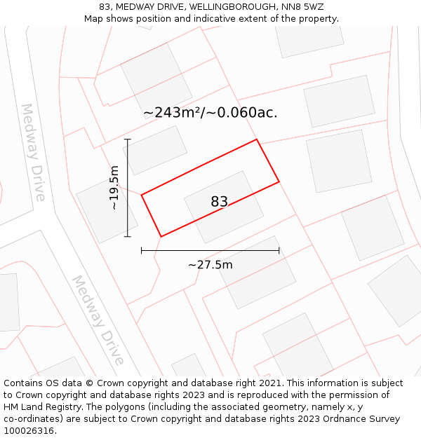 83, MEDWAY DRIVE, WELLINGBOROUGH, NN8 5WZ: Plot and title map