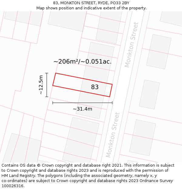 83, MONKTON STREET, RYDE, PO33 2BY: Plot and title map