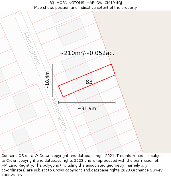 83, MORNINGTONS, HARLOW, CM19 4QJ: Plot and title map