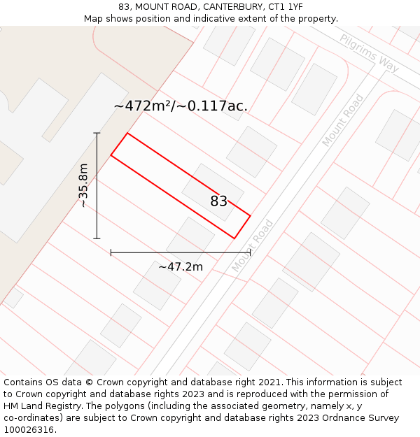 83, MOUNT ROAD, CANTERBURY, CT1 1YF: Plot and title map