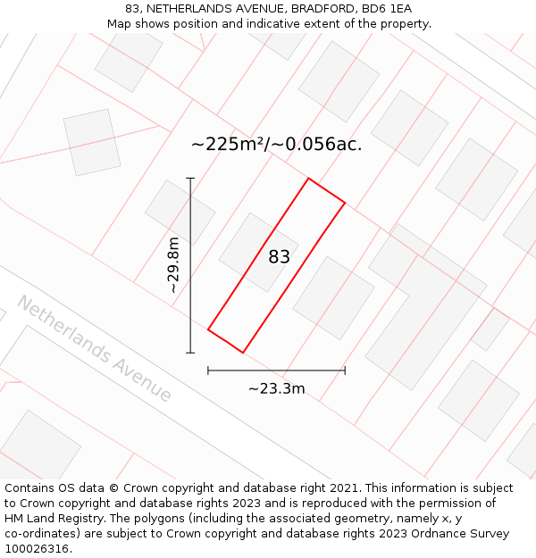 83, NETHERLANDS AVENUE, BRADFORD, BD6 1EA: Plot and title map