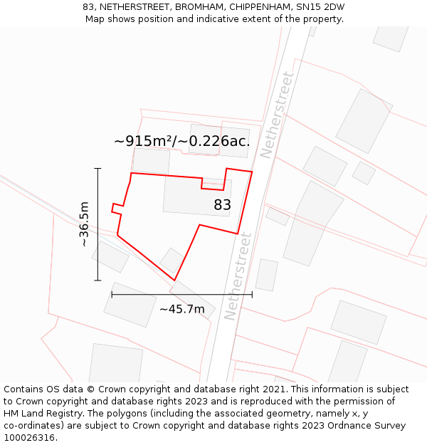 83, NETHERSTREET, BROMHAM, CHIPPENHAM, SN15 2DW: Plot and title map