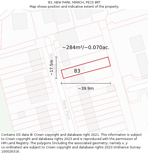 83, NEW PARK, MARCH, PE15 8RT: Plot and title map