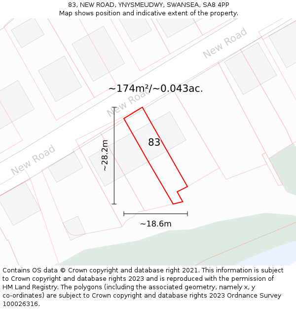 83, NEW ROAD, YNYSMEUDWY, SWANSEA, SA8 4PP: Plot and title map