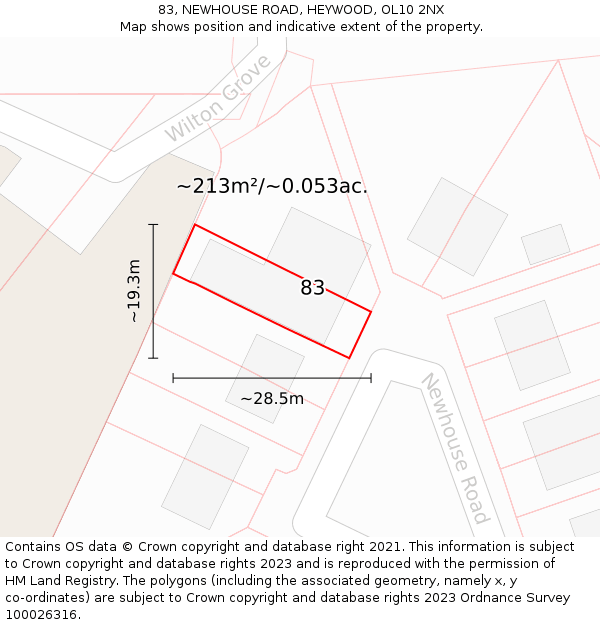 83, NEWHOUSE ROAD, HEYWOOD, OL10 2NX: Plot and title map