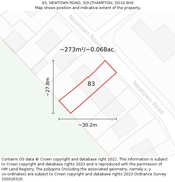 83, NEWTOWN ROAD, SOUTHAMPTON, SO19 9HX: Plot and title map