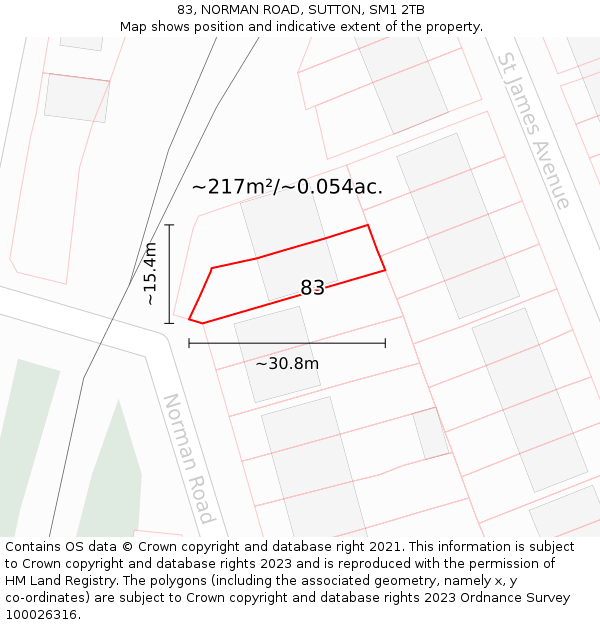 83, NORMAN ROAD, SUTTON, SM1 2TB: Plot and title map