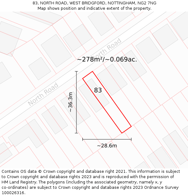 83, NORTH ROAD, WEST BRIDGFORD, NOTTINGHAM, NG2 7NG: Plot and title map