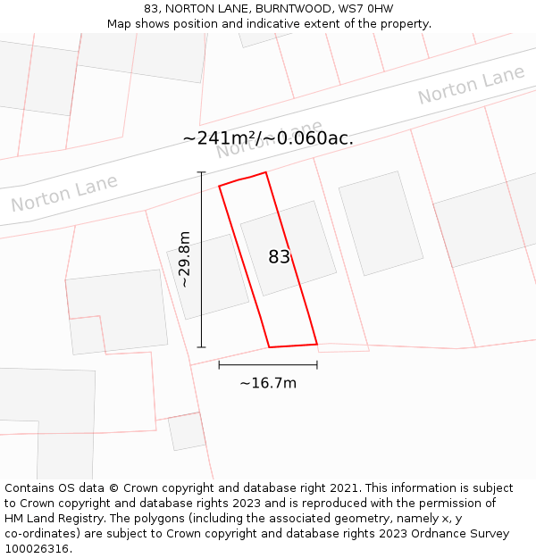 83, NORTON LANE, BURNTWOOD, WS7 0HW: Plot and title map