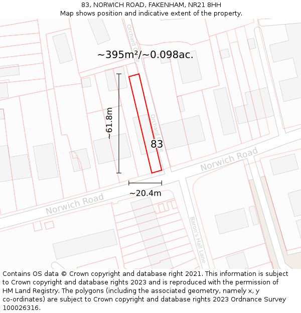 83, NORWICH ROAD, FAKENHAM, NR21 8HH: Plot and title map