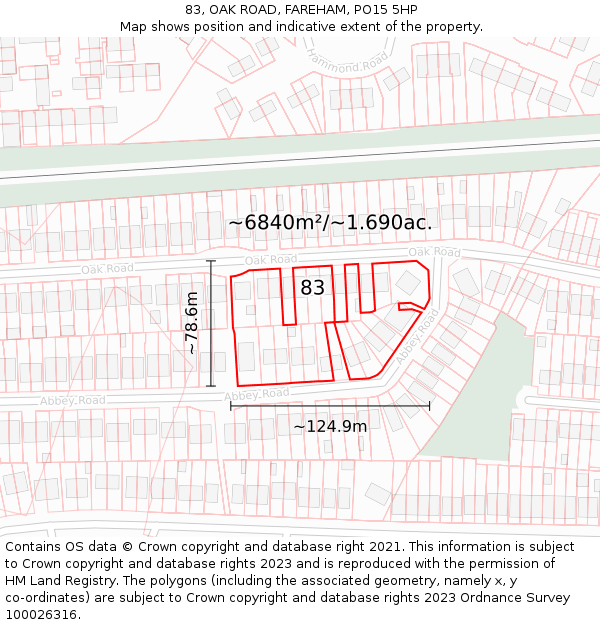 83, OAK ROAD, FAREHAM, PO15 5HP: Plot and title map