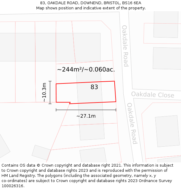 83, OAKDALE ROAD, DOWNEND, BRISTOL, BS16 6EA: Plot and title map