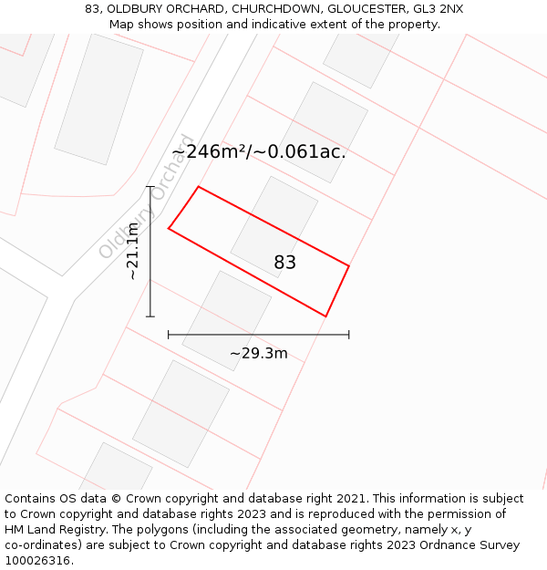 83, OLDBURY ORCHARD, CHURCHDOWN, GLOUCESTER, GL3 2NX: Plot and title map