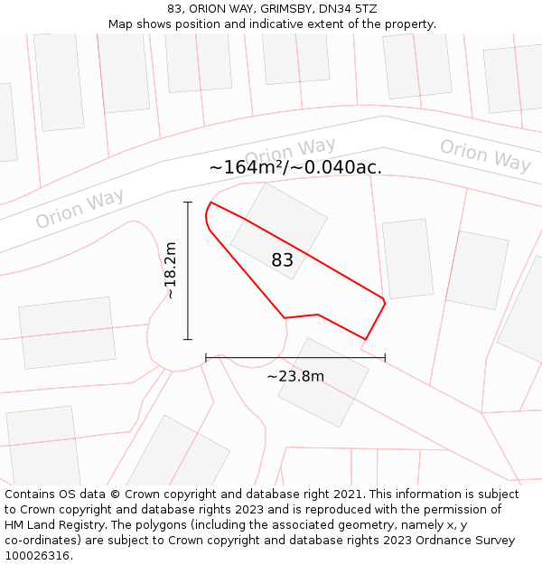 83, ORION WAY, GRIMSBY, DN34 5TZ: Plot and title map