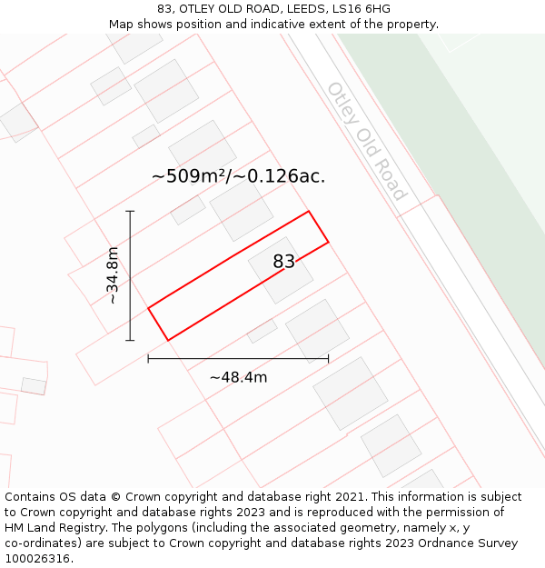 83, OTLEY OLD ROAD, LEEDS, LS16 6HG: Plot and title map