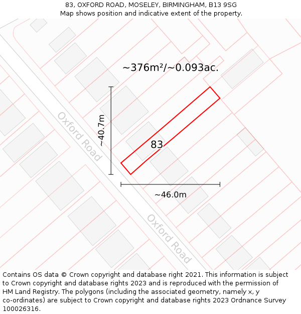 83, OXFORD ROAD, MOSELEY, BIRMINGHAM, B13 9SG: Plot and title map