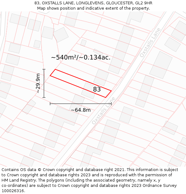 83, OXSTALLS LANE, LONGLEVENS, GLOUCESTER, GL2 9HR: Plot and title map