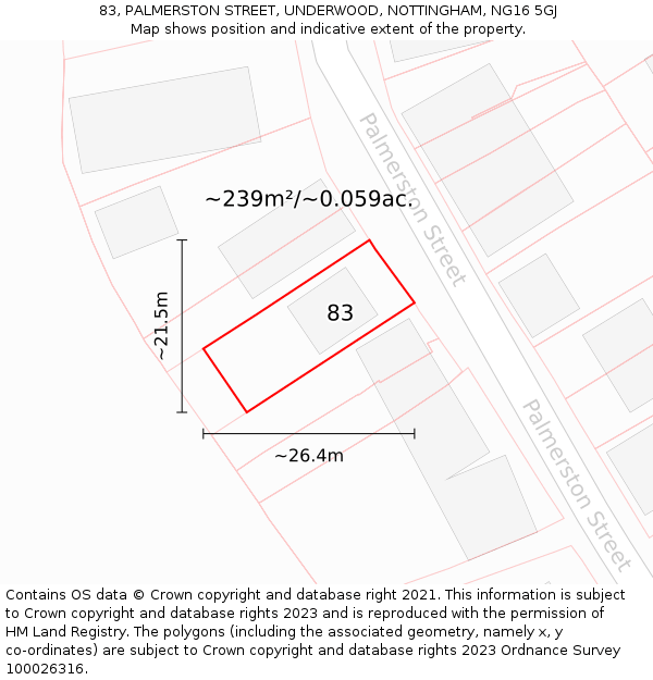 83, PALMERSTON STREET, UNDERWOOD, NOTTINGHAM, NG16 5GJ: Plot and title map