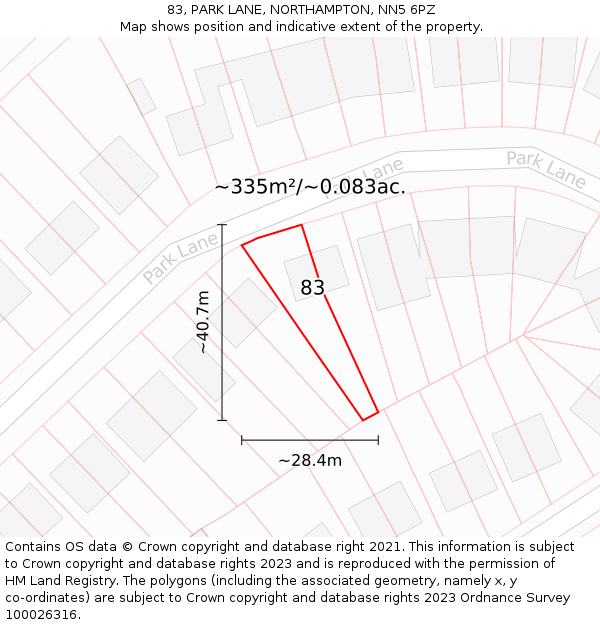 83, PARK LANE, NORTHAMPTON, NN5 6PZ: Plot and title map