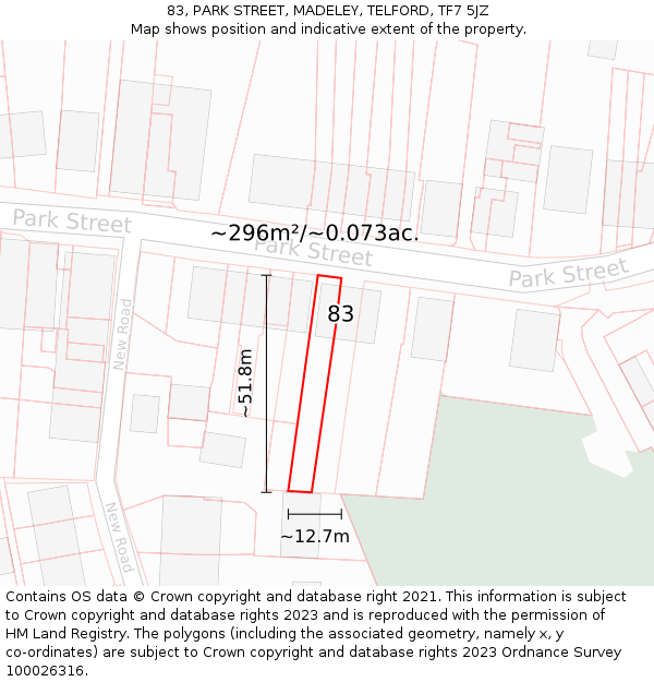 83, PARK STREET, MADELEY, TELFORD, TF7 5JZ: Plot and title map