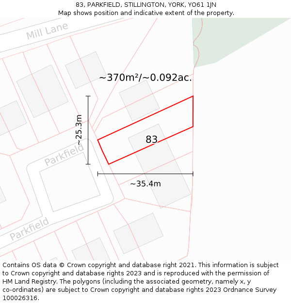 83, PARKFIELD, STILLINGTON, YORK, YO61 1JN: Plot and title map