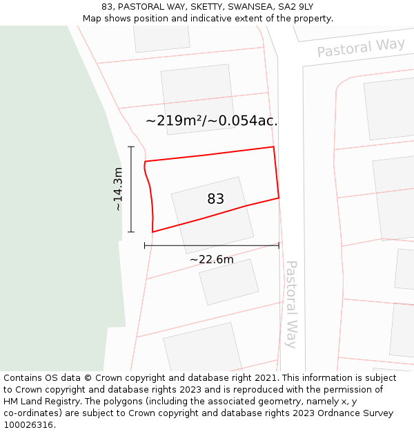 83, PASTORAL WAY, SKETTY, SWANSEA, SA2 9LY: Plot and title map