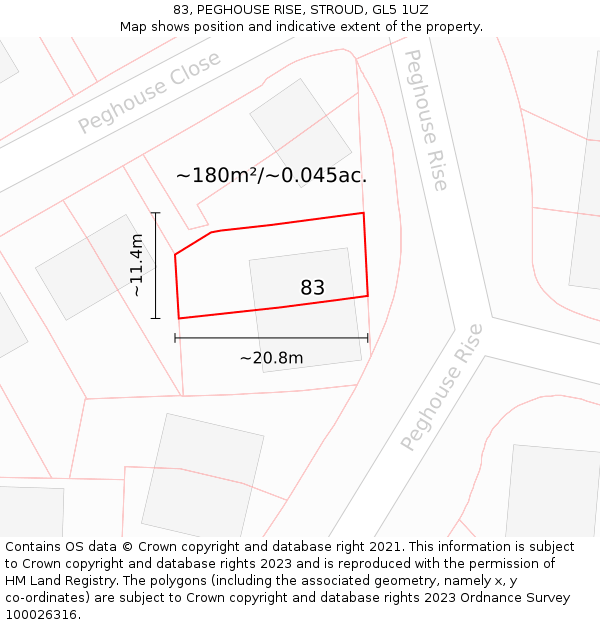 83, PEGHOUSE RISE, STROUD, GL5 1UZ: Plot and title map