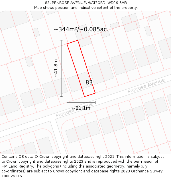 83, PENROSE AVENUE, WATFORD, WD19 5AB: Plot and title map