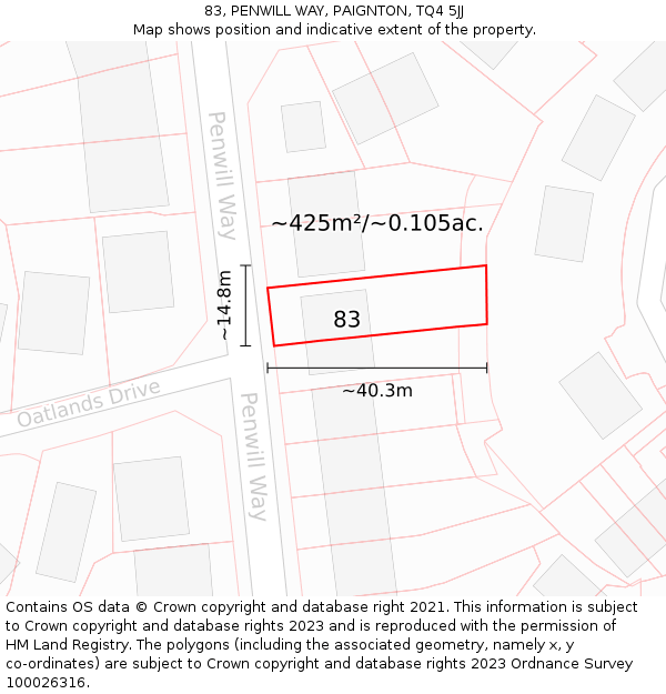 83, PENWILL WAY, PAIGNTON, TQ4 5JJ: Plot and title map