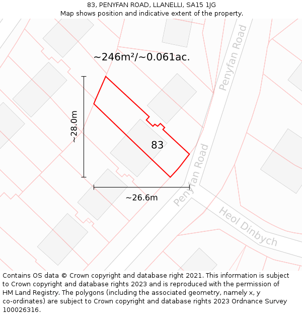 83, PENYFAN ROAD, LLANELLI, SA15 1JG: Plot and title map