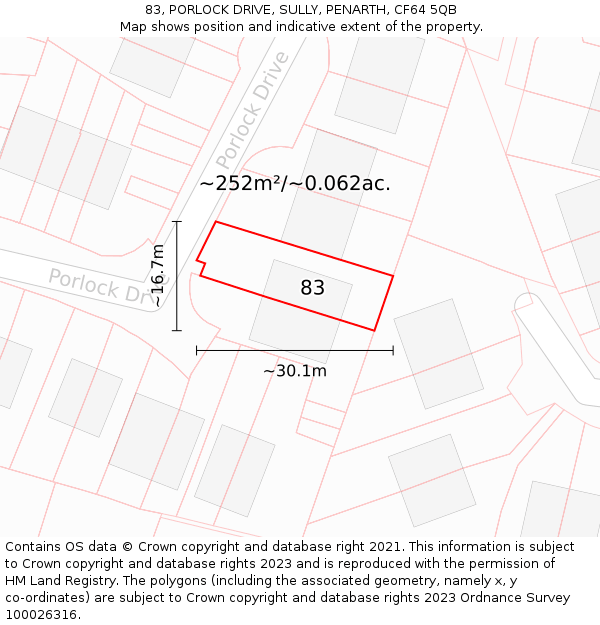 83, PORLOCK DRIVE, SULLY, PENARTH, CF64 5QB: Plot and title map