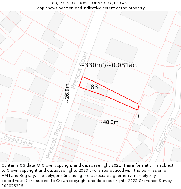 83, PRESCOT ROAD, ORMSKIRK, L39 4SL: Plot and title map