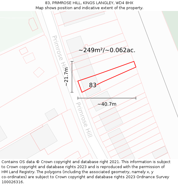 83, PRIMROSE HILL, KINGS LANGLEY, WD4 8HX: Plot and title map
