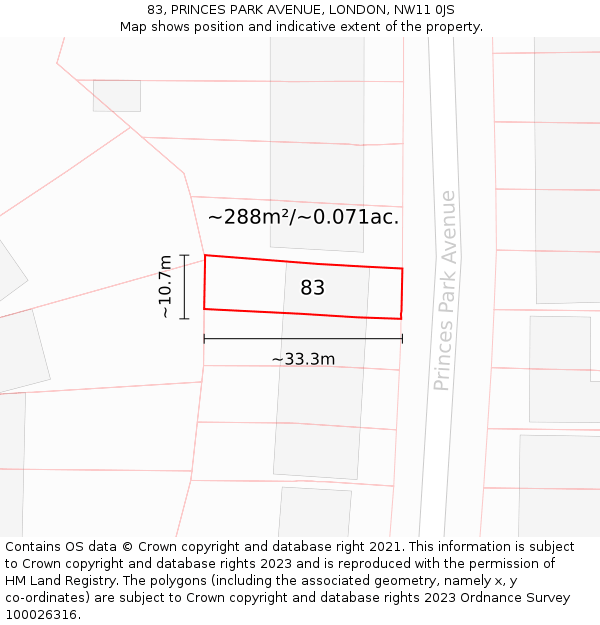 83, PRINCES PARK AVENUE, LONDON, NW11 0JS: Plot and title map