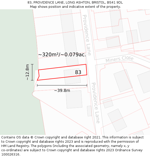 83, PROVIDENCE LANE, LONG ASHTON, BRISTOL, BS41 9DL: Plot and title map