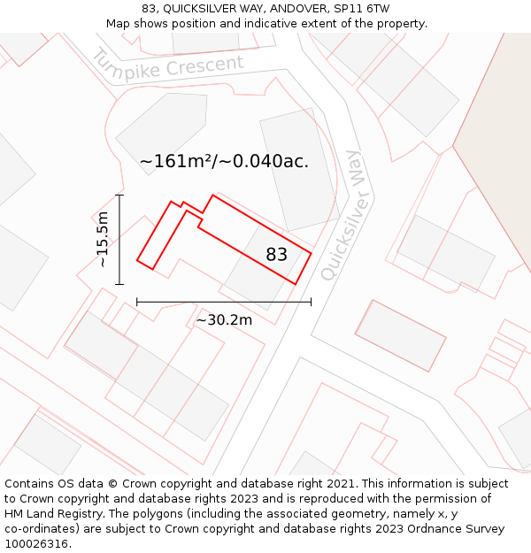 83, QUICKSILVER WAY, ANDOVER, SP11 6TW: Plot and title map