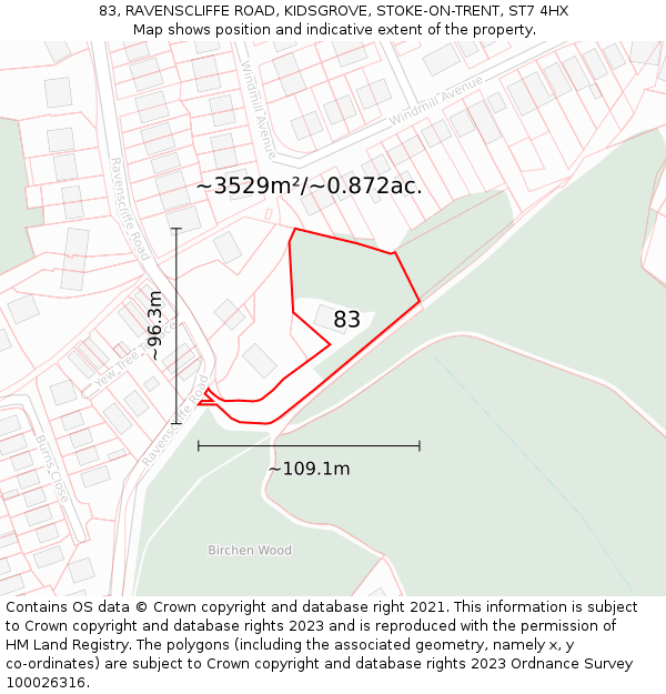 83, RAVENSCLIFFE ROAD, KIDSGROVE, STOKE-ON-TRENT, ST7 4HX: Plot and title map