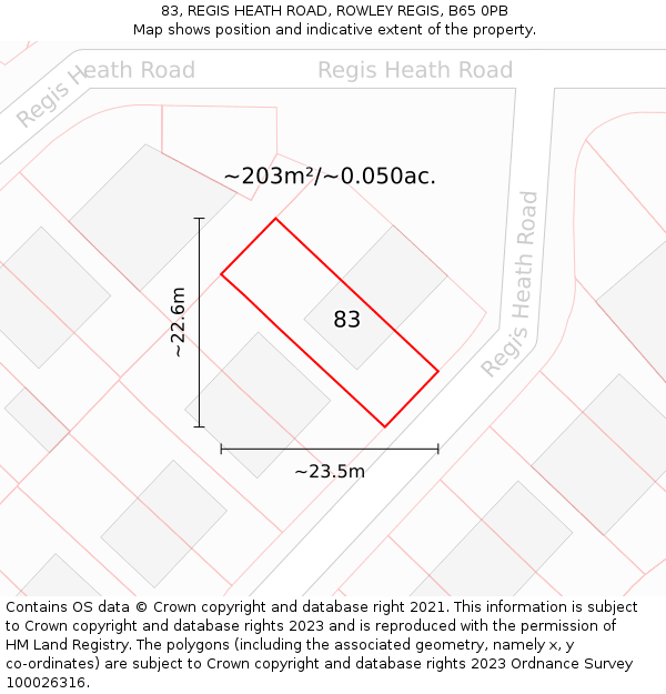 83, REGIS HEATH ROAD, ROWLEY REGIS, B65 0PB: Plot and title map