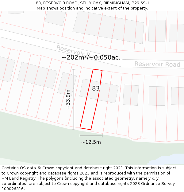 83, RESERVOIR ROAD, SELLY OAK, BIRMINGHAM, B29 6SU: Plot and title map