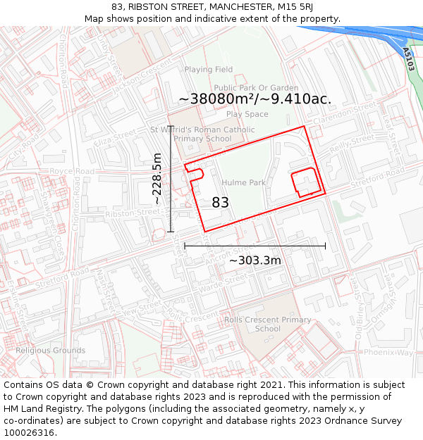 83, RIBSTON STREET, MANCHESTER, M15 5RJ: Plot and title map