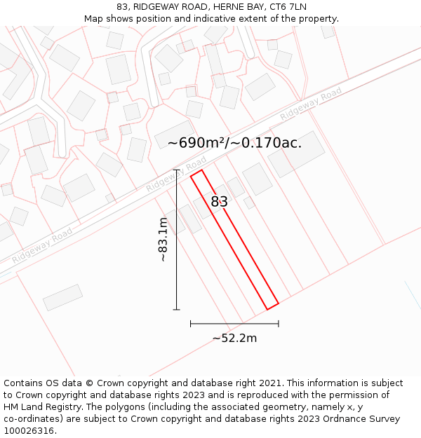 83, RIDGEWAY ROAD, HERNE BAY, CT6 7LN: Plot and title map