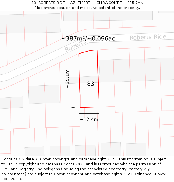 83, ROBERTS RIDE, HAZLEMERE, HIGH WYCOMBE, HP15 7AN: Plot and title map