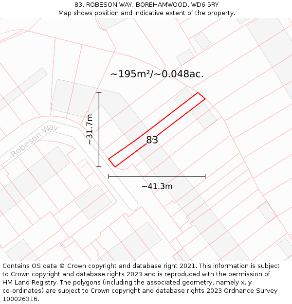 83, ROBESON WAY, BOREHAMWOOD, WD6 5RY: Plot and title map