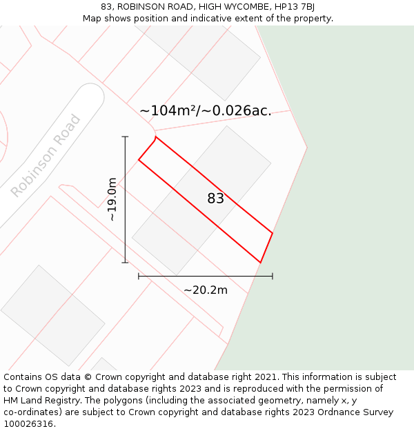 83, ROBINSON ROAD, HIGH WYCOMBE, HP13 7BJ: Plot and title map