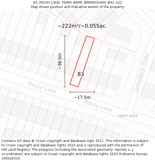 83, ROCKY LANE, PERRY BARR, BIRMINGHAM, B42 1QZ: Plot and title map