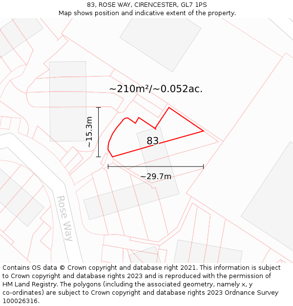 83, ROSE WAY, CIRENCESTER, GL7 1PS: Plot and title map