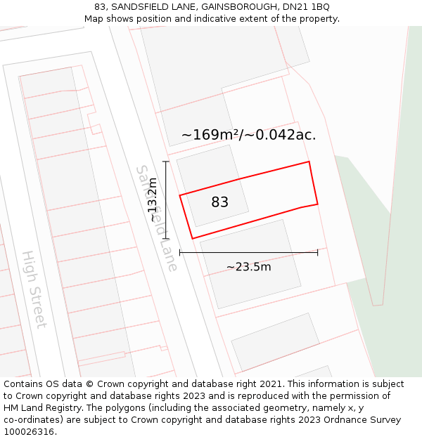 83, SANDSFIELD LANE, GAINSBOROUGH, DN21 1BQ: Plot and title map