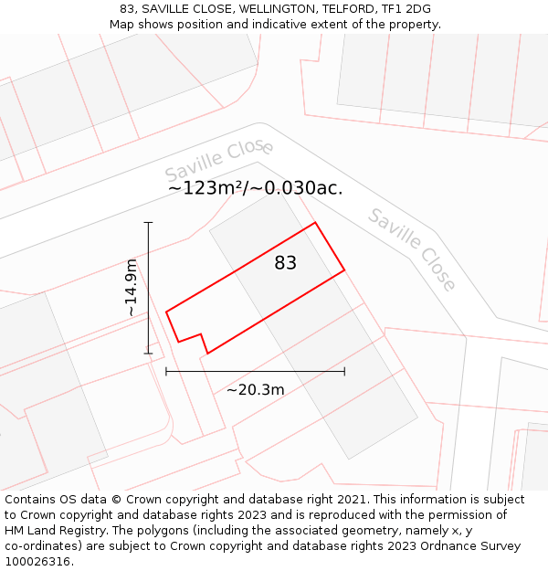 83, SAVILLE CLOSE, WELLINGTON, TELFORD, TF1 2DG: Plot and title map
