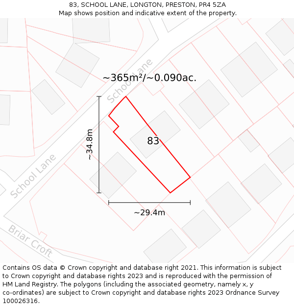 83, SCHOOL LANE, LONGTON, PRESTON, PR4 5ZA: Plot and title map